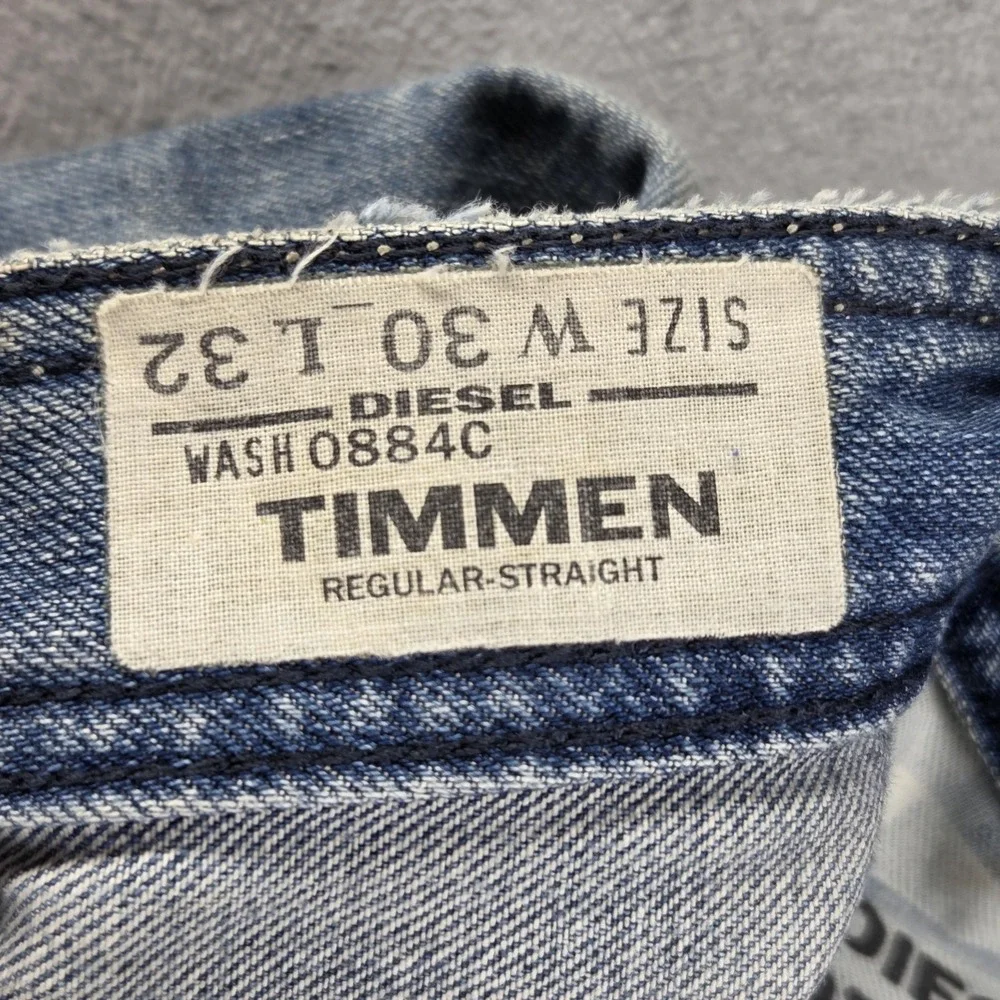Diesel Jeans Mens 30x32 Blue Timmen Regular Straight Distressed Button Fly 0884C